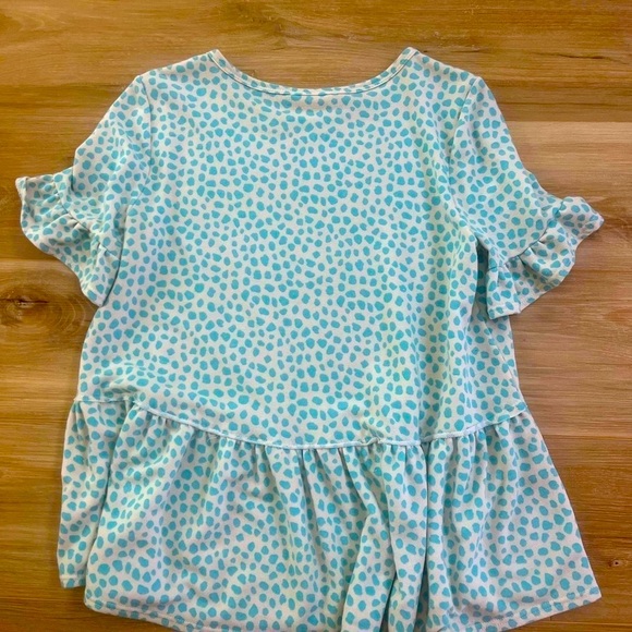 Ces Femme Ruffled Cheetah-Print Peplum Top Women's Sz-M Teal/Ivory SO SOFT! EUC - Picture 5 of 5